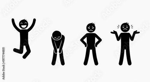 Emotional stick figures showing a range of feelings. Joy, sadness, frustration, and worry are visually represented