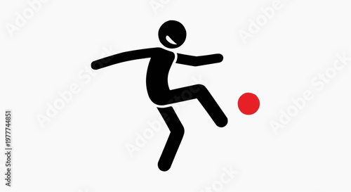 A minimalist illustration of a stick figure playing soccer