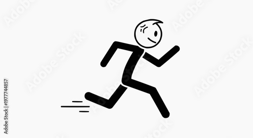A stick figure running with a determined expression, showcasing movement and energy