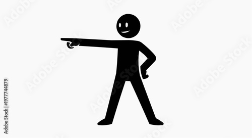 A stick figure confidently pointing in a specific direction with a smile on his face