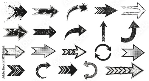 Grunge Arrows Collection: Vintage Style Directional Icons with Distressed Texture