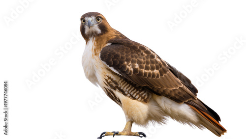 Quadro su tela Isolated majestic red-tailed hawk, powerful bird of prey standing and looking st