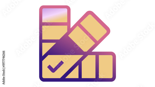 Vibrant minimalist vector icon illustration of a color swatch palette fan with a purple and yellow gradient, ideal for graphic design, color theory, branding, and creative digital art projects.