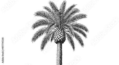 Vintage Palm Tree Illustration: Tropical Plant with Detailed Fronds and Trunk