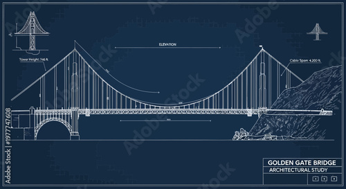 Golden Gate Bridge Architectural Study Blueprint Blueprint Drawing