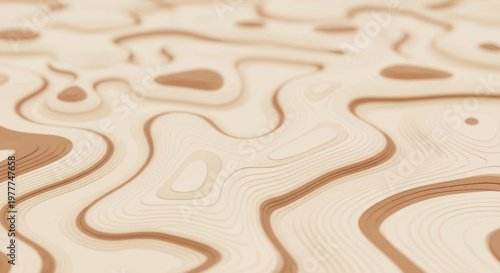 Abstract Topographic Contour Map Background, Beige and Brown Wavy Lines