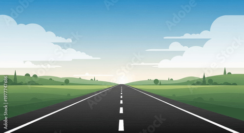 Open road stretching to the horizon at sunrise, symbolizing journey and freedom