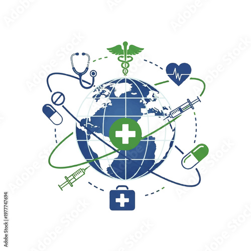 Global Health Medicine Symbols Around the World.