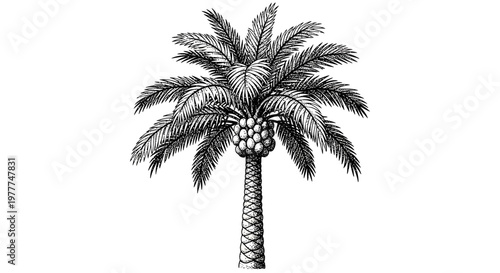 Vintage Palm Tree Illustration with Fruit Bunch