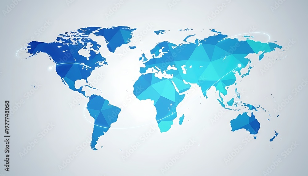 Fototapeta premium Blue Geometric World Map Modern Global Network