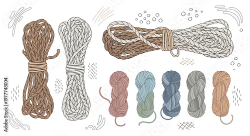 Coiled Ropes and Twine in Various Colors and Textures