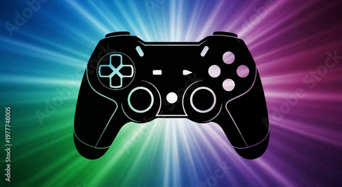 Video Game Controller Silhouette on Vibrant Abstract Background, Gaming Concept