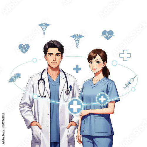 Portrait of Doctor and Nurse in Medical Uniforms.