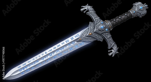 Ornate Fantasy Sword with Runes and Dragon Hilt