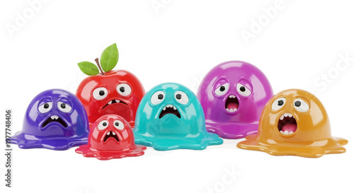 Funny slime characters with surprised expressions, 3D render