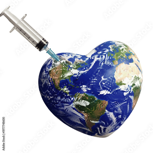 Heart Shaped Earth Being Injected With Syringe.