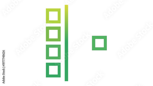 Minimalist vector icon illustration of a page layout grid system with a column of square blocks and a separate element, featuring a vibrant green and yellow gradient design for web UI.