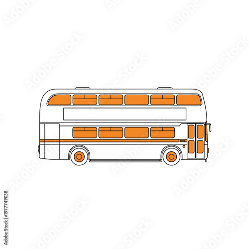 Double decker bus side view isolated, urban public transport illustration