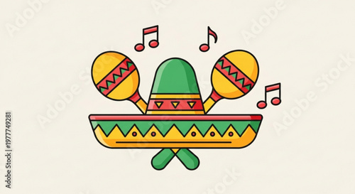 Vibrant sombrero and maracas with musical notes festive mexican hat and instruments for celebration