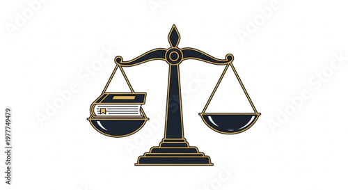 Law scale with books on one side symbolizing justice and knowledge balance and fairness concept