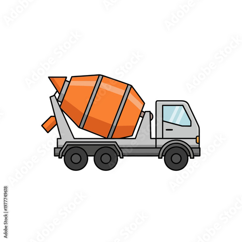 Minimalist illustration of a concrete mixer truck on a white background