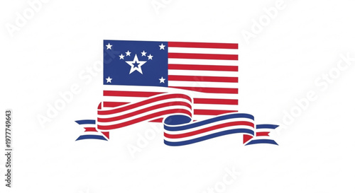 American flag with ribbon banner waving patriotic symbol red white blue colors star spangled banner usa national flag icon with flowing ribbons freedom symbol united states flag