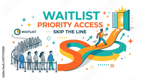 Waitlist Concept Priority Access and Skipping the Queue Cartoon