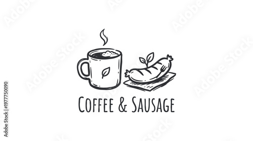 Drawn Coffee Mug Sausage and Text Graphic