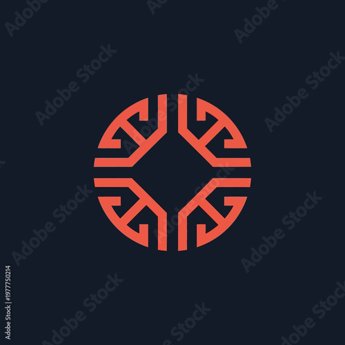 Quadro su tela Geometric Abstract Circular Symbol with Red Orange Hues.
