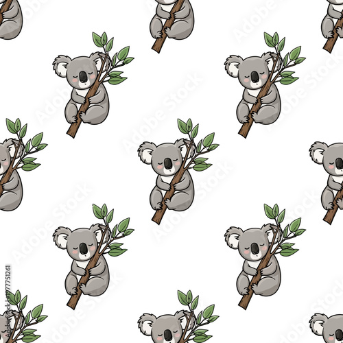 Cute Koala Bear Illustration Seamless Pattern.