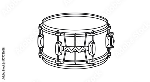 Black and White Line Art Illustration of a Snare Drum