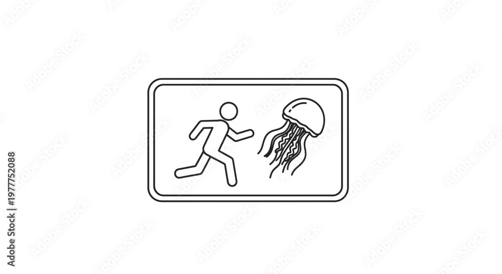 Fototapeta premium Running Man Fleeing From Jellyfish - Danger Symbol