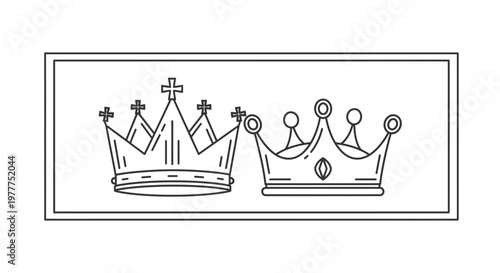 Royal Crowns Icon Set: King and Queen Symbols, Outline Vector Illustration