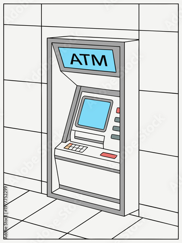Automated teller machine ATM vector illustration blue screen and keypad