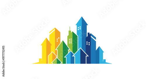 Modern Cityscape Skyline with Colorful Abstract Buildings