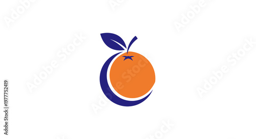 Orange fruit logo with leaf and crescent shape, isolated on white background