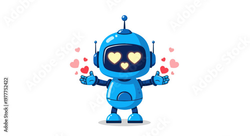 Cute Blue Robot with Heart Eyes and Floating Hearts, Showing Love and Affection
