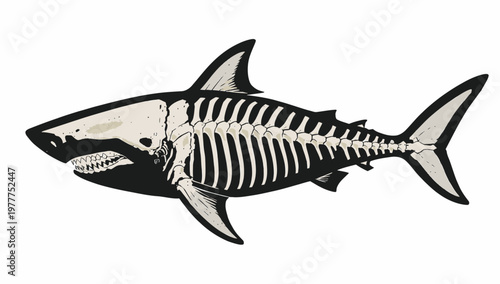 A striking illustration reveals the intricate skeletal structure of a powerful shark, showcasing its formidable anatomy with detailed precision against a clean background.