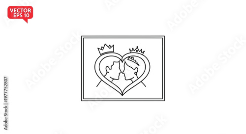 Royal Couple Kissing Silhouette in Heart Crowned Love Symbol