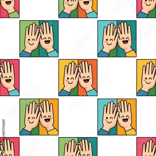 Cute Cartoon Hands Friends High Five Together.