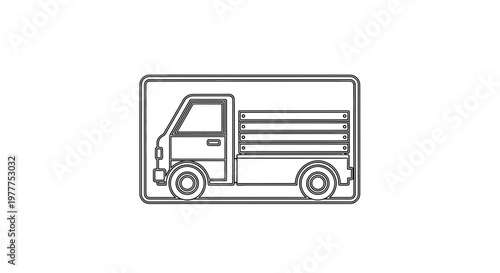 Outline Icon of a Flatbed Truck, Simple Line Art Transportation Symbol