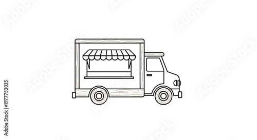 Outline Food Truck Icon, Mobile Kitchen Vehicle, Street Food Business Vector