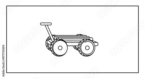 Outline illustration of a futuristic robot cart with wheels and handle