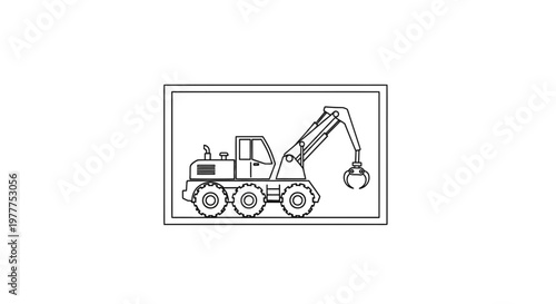 Outline illustration of a logging grapple loader with a claw for handling logs in the forestry industry