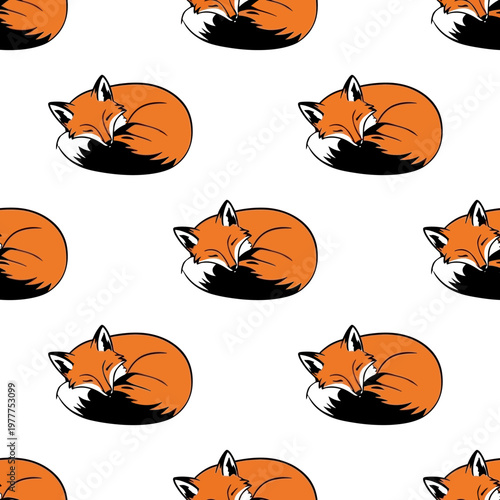 Cute Sleeping Fox Illustration Seamless Pattern.