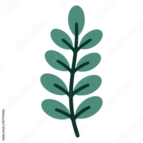 Green Leaf Branch Minimalist Botanical Twig Plant Decor Isolated Vector Illustration