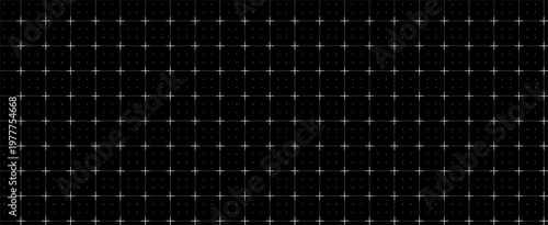 Seamless pattern dashed plus grid blueprint, black surface. Broken stroke geometry layout, interface wireframes dashboards planning pages engineering diagrams education worksheets technology visuals.