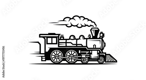 Vintage Steam Locomotive Train Illustration, Black and White, Motion Blur Effect