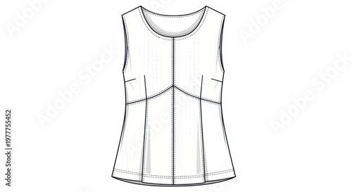 Fashion illustration of a sleeveless A-line top with dart details
