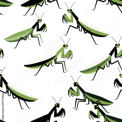 Stylized Praying Mantis Insect Pattern.